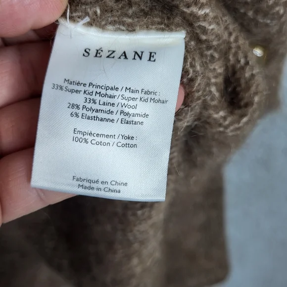 Sezane Charles Jumper Cardigan lace cuffs Sweater Brown Size S - Picture 11 of 13